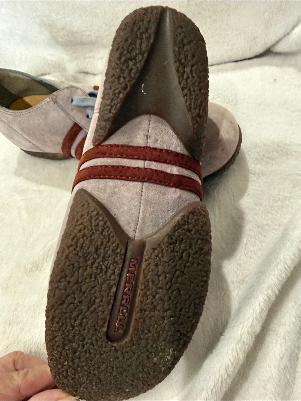Merrell Suede Lace-Up Sneakers in Mauve with Red Stripes - Picture 4 of 4